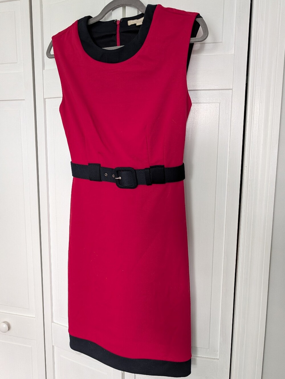 Banana Republic Red Midi Dress with Black Trim and Belt